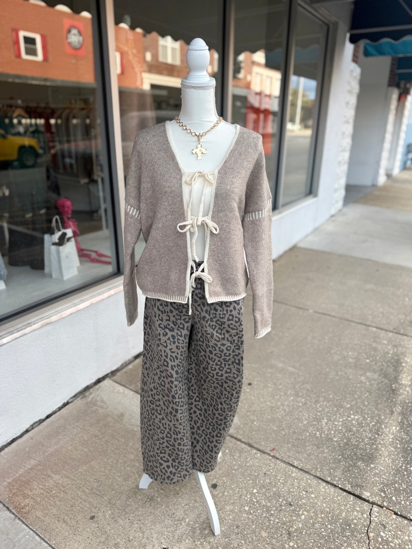 Taupe Bow Cardigan