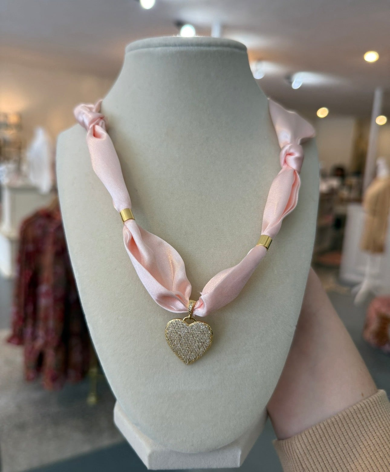 Blushing Heart Scarf Necklace