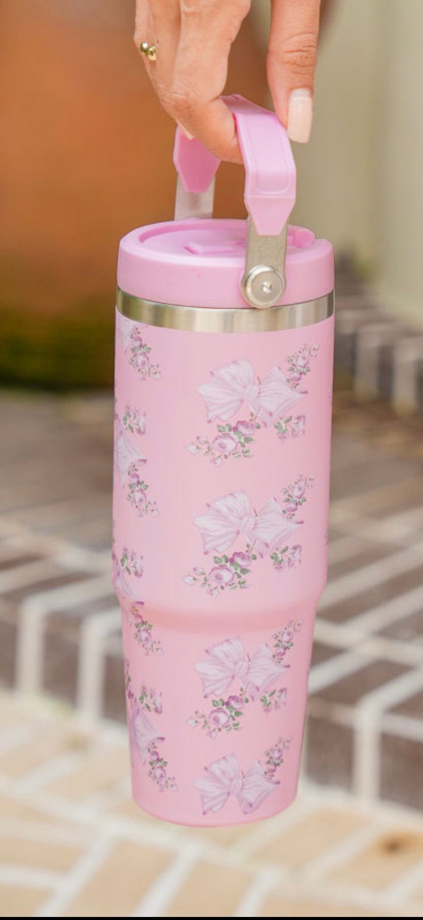 Pink Bow Floral Tumbler