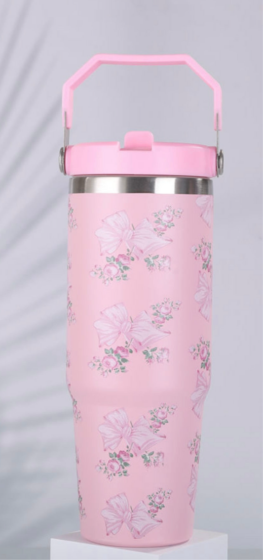 Pink Bow Floral Tumbler