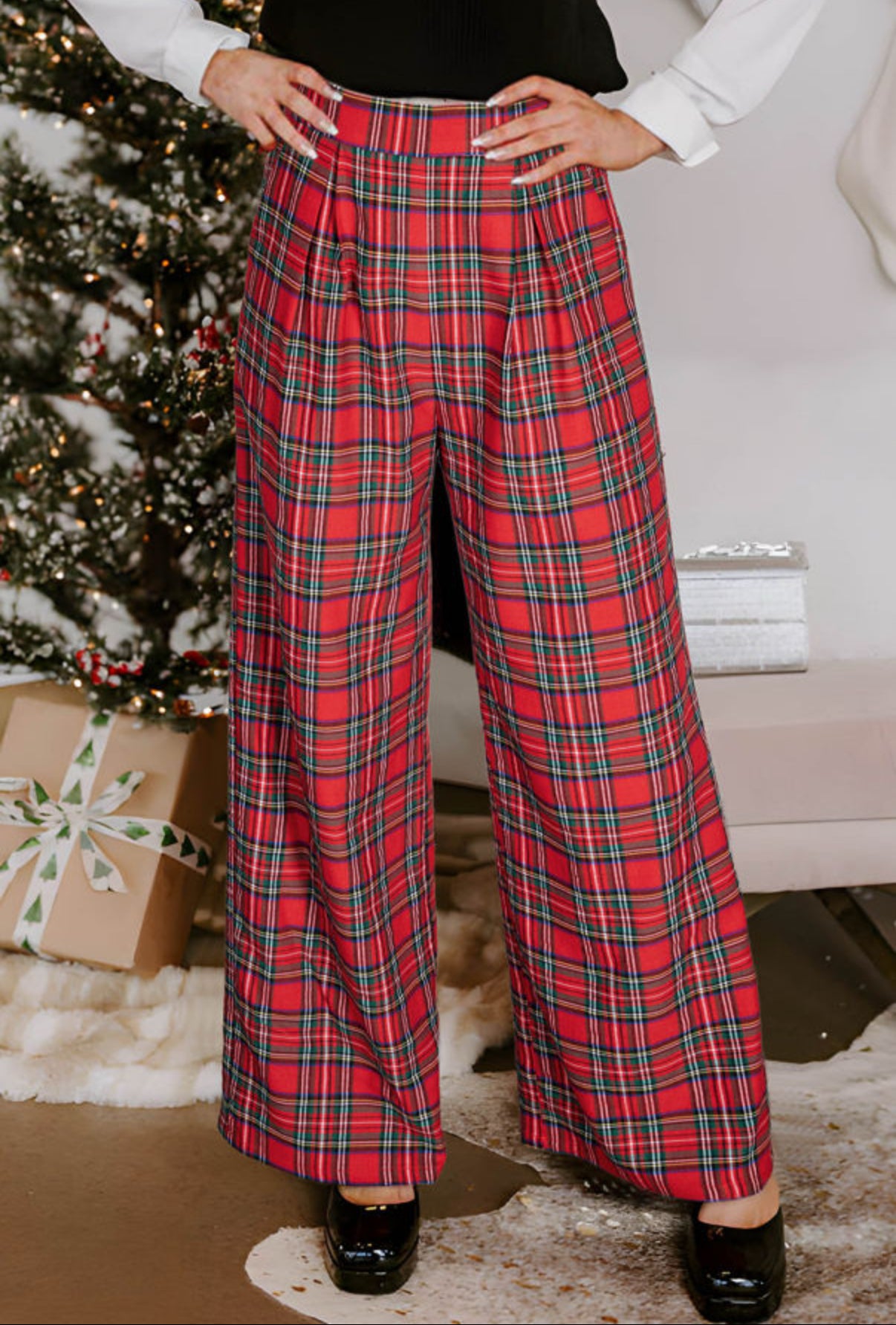 Festive Tartan Wide Leg Bottoms