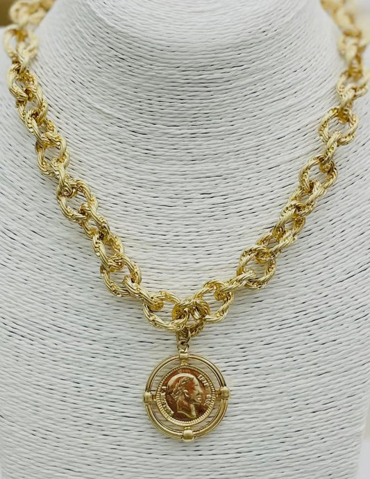 Vintage Twisted Link Coin Necklace