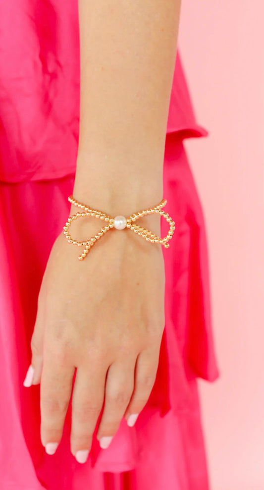 Beaded Blonde - Gold Bow Extended Bracelet