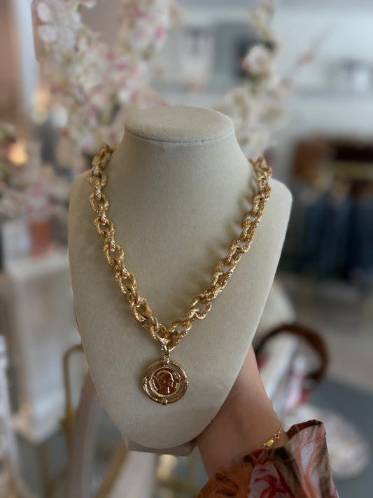 Vintage Twisted Link Coin Necklace