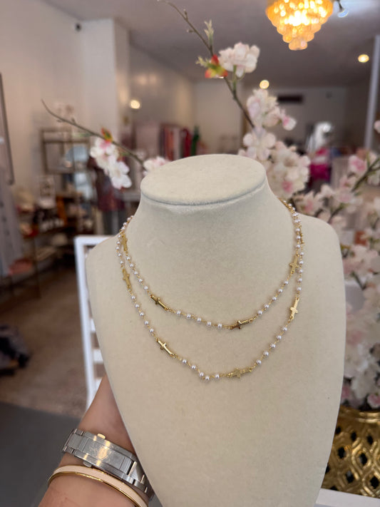 Pearls And Crosses Necklace