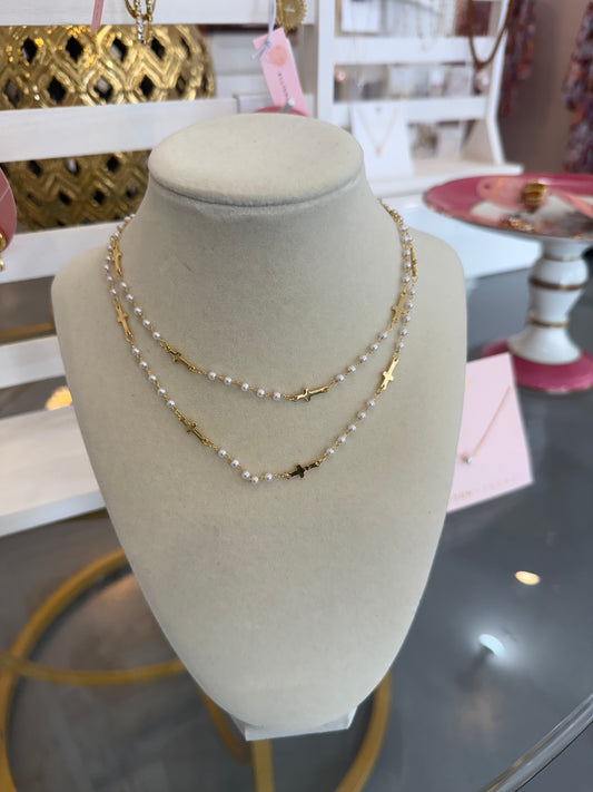 Pearls And Crosses Necklace