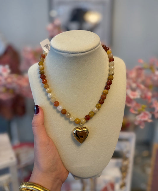 Stone Beaded Heart Necklace